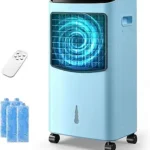 Portable 3-in-1 Evaporative Air Cooler, Windowless Swamp Cooler with Touch Control, 3-Speed Quiet Cooling Fan, Visible Water Tank & 4 Caster Wheels for Home, Bedroom & Office