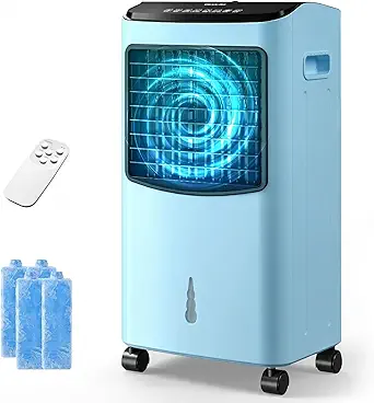 Portable 3-in-1 Evaporative Air Cooler, Windowless Swamp Cooler with Touch Control, 3-Speed Quiet Cooling Fan, Visible Water Tank & 4 Caster Wheels for Home, Bedroom & Office