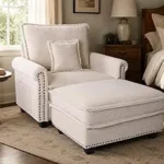 42-Inch Corduroy Sofa with Ottoman, Modern Nailhead Trim Accent Couch, Rolled Arm Single Chaise Lounge Chair for Living Room, Bedroom & Farmhouse Decor