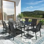 Best 7-Piece Outdoor Patio Dining Set (2026) – 63" Rectangular Table with Aluminum Resin Stackable Chairs