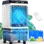 4-in-1 Portable Evaporative Air Cooler with Remote Control, Swamp Cooler for Rooms up to 600 Sq. Ft., Quiet Cooling Fan with 0.2 Gallon Water Tank