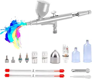 Dual-Action Airbrush Gun, 0.2/0.5mm Adjustable Flow Control Airbrush Kit, Gravity Feed Air Brush for Painting, Model Art, Cake Decorating, Nail Art & DIY Crafts