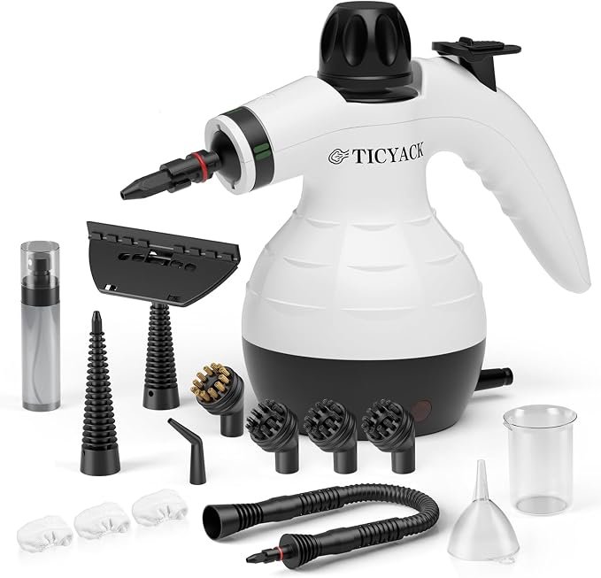 Handheld Steam Cleaner with 16 Accessories, 500ML Water Tank, Safety Lock, Multi-Surface Steam Cleaner for Home, Kitchen, Bathroom, Floors, Grout, Windows & Car, White