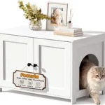 Cat Litter Box Enclosure Furniture, Hidden Dog-Proof Kitty Washroom Cabinet with Low Entry, Wooden Litter Box Cover with Odor Control & Storage, Farmhouse-Style Cat House for Home