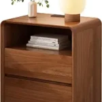 Best Walnut Nightstand with Charging Station (2026) – 2-Drawer Bedside Table with Open Storage Shelf