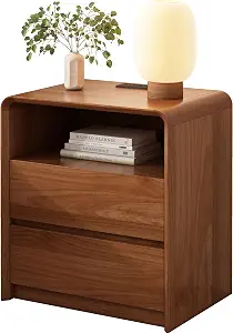 Best Walnut Nightstand with Charging Station (2026) – 2-Drawer Bedside Table with Open Storage Shelf
