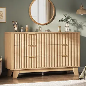 Best Fluted 6-Drawer Dresser (2026) – Modern Wooden Chest with Curved Design & Metal Handles