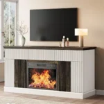 58" Fluted Fireplace TV Stand with 23" Electric Fireplace, Entertainment Center for TVs Up to 65", 3 Drawers & 2 Storage Cabinets, Modern Media Console for Living Room