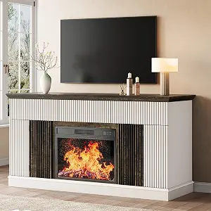 58" Fluted Fireplace TV Stand with 23" Electric Fireplace, Entertainment Center for TVs Up to 65", 3 Drawers & 2 Storage Cabinets, Modern Media Console for Living Room