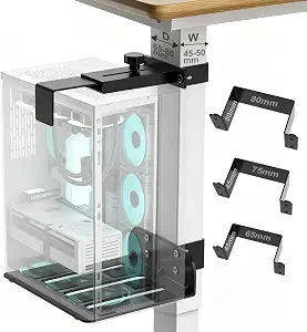 Under Desk PC Mount, Adjustable CPU Holder for Desktop Tower, Fits 3 Fixed Desk Leg Sizes, Space-Saving Computer Tower Mount with Secure Support for Home & Office