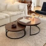 Round Nesting Coffee Table Set of 2, 31.5" & 23.7" Modern Walnut Wood Side Tables, Space-Saving Nesting Tables for Living Room, Bedroom & Small Spaces