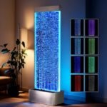 Bubble Wall Waterfall Fountain, Acrylic Floor Standing Water Wall with LED Lights, Indoor Freestanding Water Feature for Home, Office, Living Room & Reception Decor