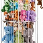 Stuffed Animal Storage Organizer with Lockable Wheels, 24" Wide Plush Toy Organizer, Rolling Toy Storage Rack for Kids Room, Nursery, Bedroom & Playroom