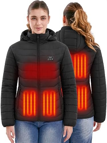 Women's Heated Jacket with Battery Pack, Electric Heated Winter Coat with Adjustable Heat Settings, Rechargeable Battery-Powered Jacket for Cold Weather, Outdoor Activities & Everyday Wear