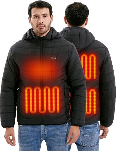 Men's Heated Jacket with Battery Pack, Electric Heated Winter Coat with Adjustable Heat Settings, Rechargeable Battery-Powered Jacket for Outdoor Work, Hiking, Camping, Fishing & Cold Weather